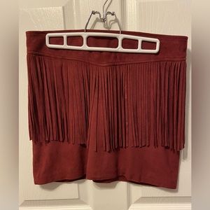 Dynamite mini skirt size medium burgundy colour with fringe